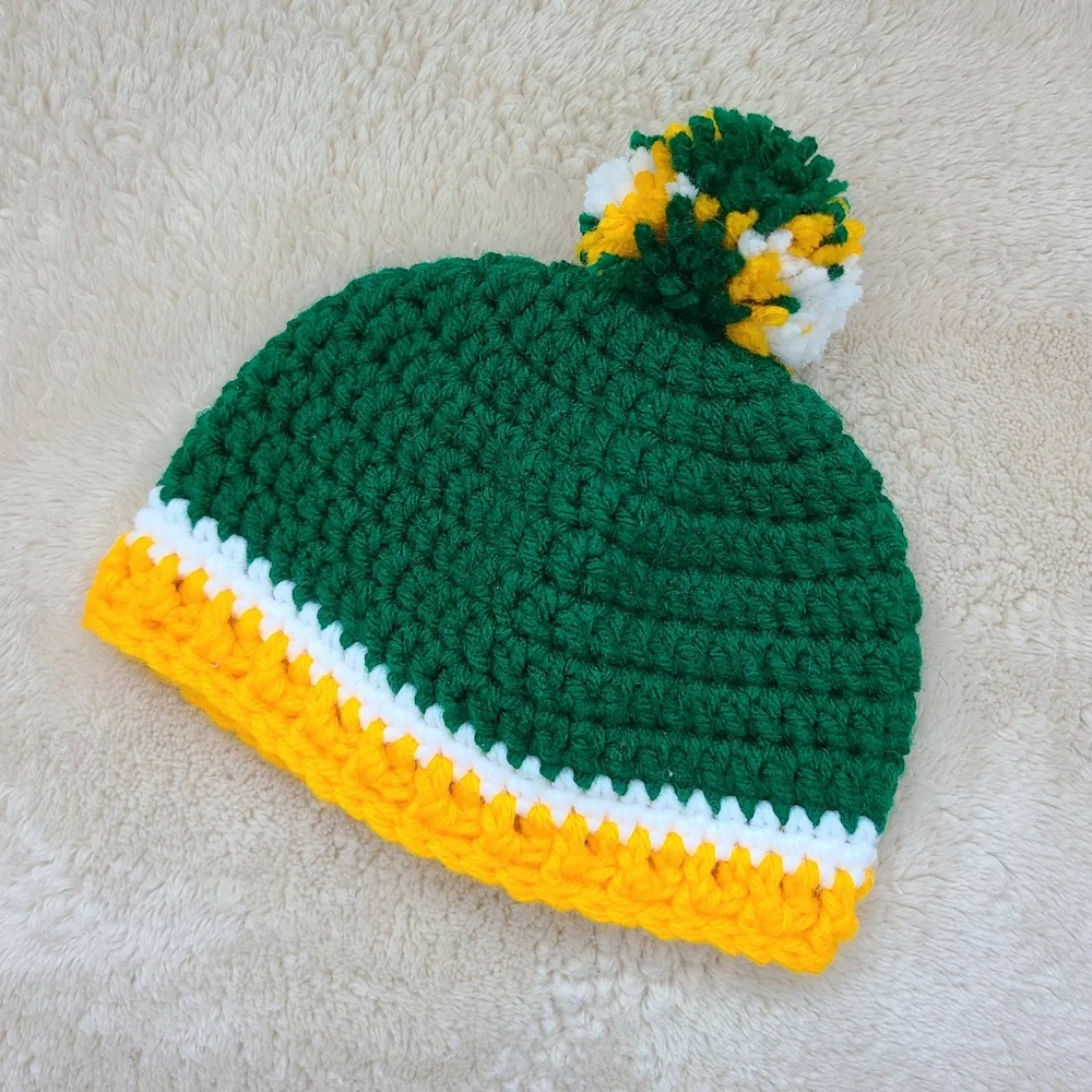 Crochet Packers Inspired Beanie, Green Bay Packers Baby Beanie, Football Hat